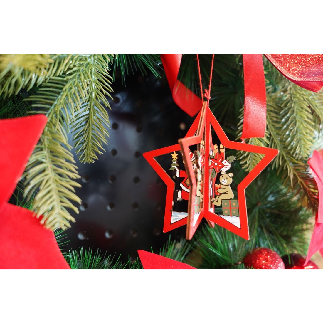Ornament de brad stea, multicolor, lemn, 10.5x9.5 cm