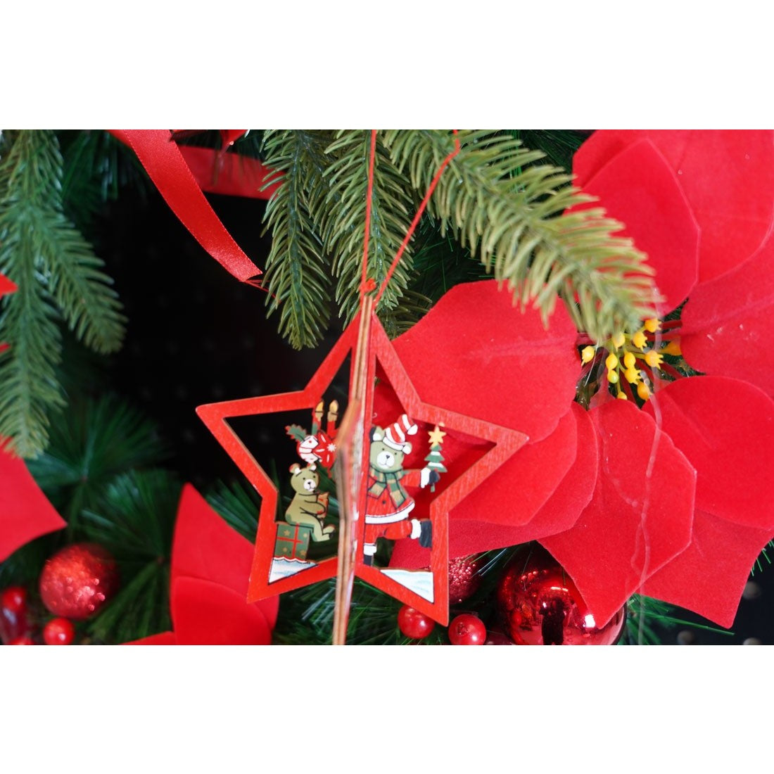 Ornament de brad stea, multicolor, lemn, 10.5x9.5 cm