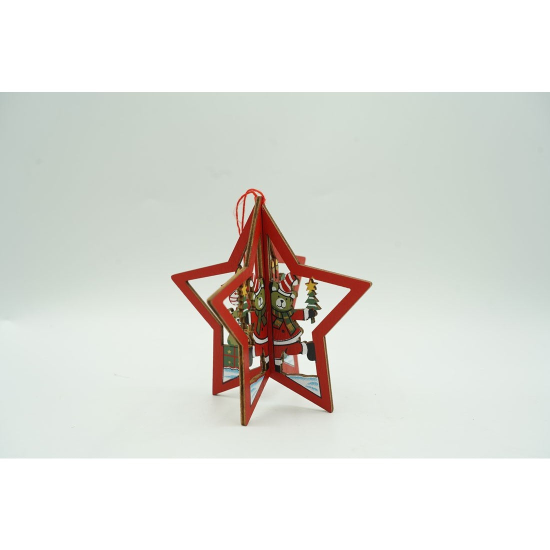 Ornament de brad stea, multicolor, lemn, 10.5x9.5 cm