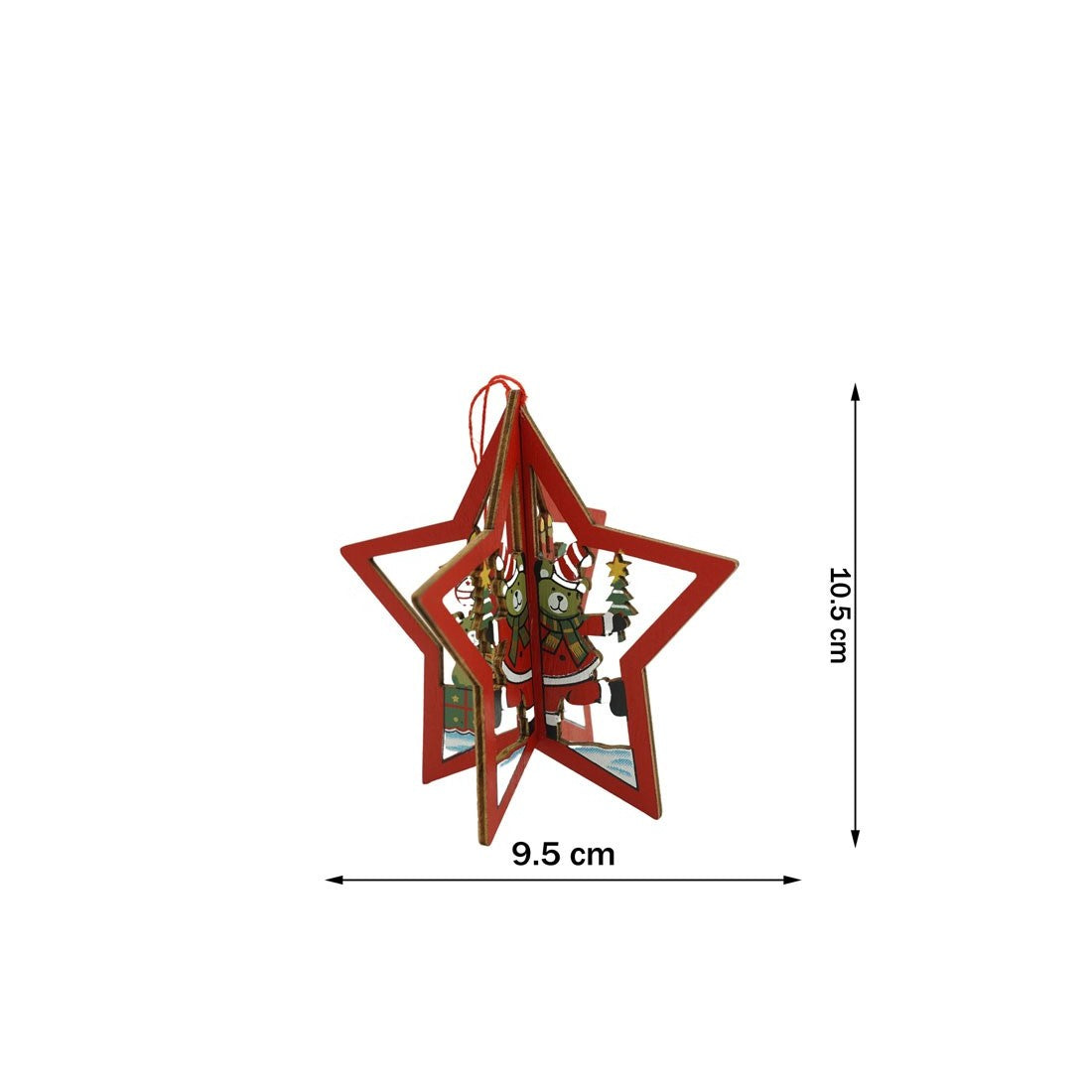 Ornament de brad stea, multicolor, lemn, 10.5x9.5 cm