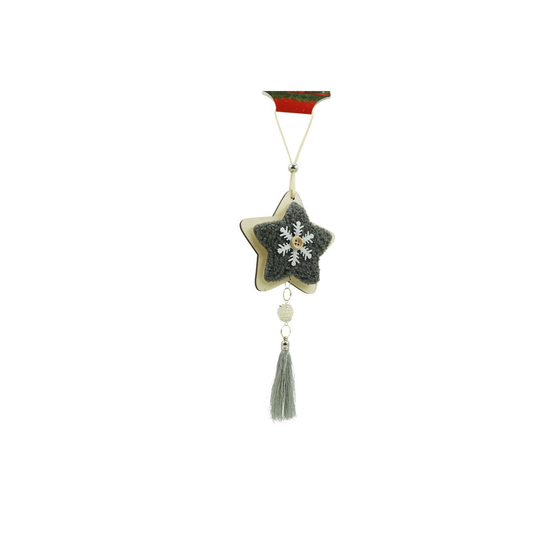 Ornament de brad stea, negru, lemn/textil, 25 cm