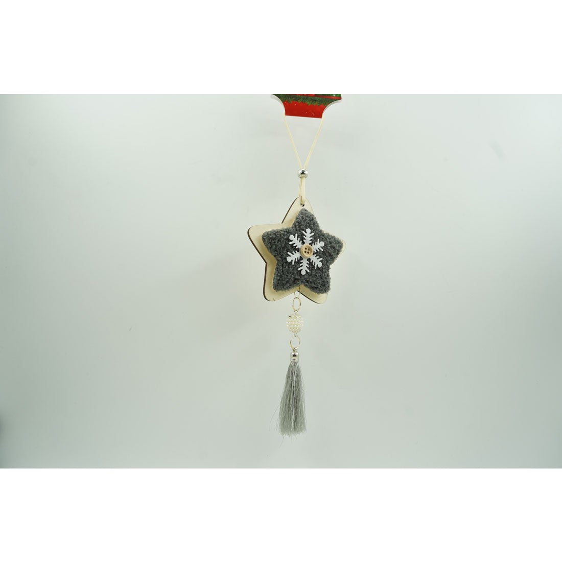 Ornament de brad stea, negru, lemn/textil, 25 cm