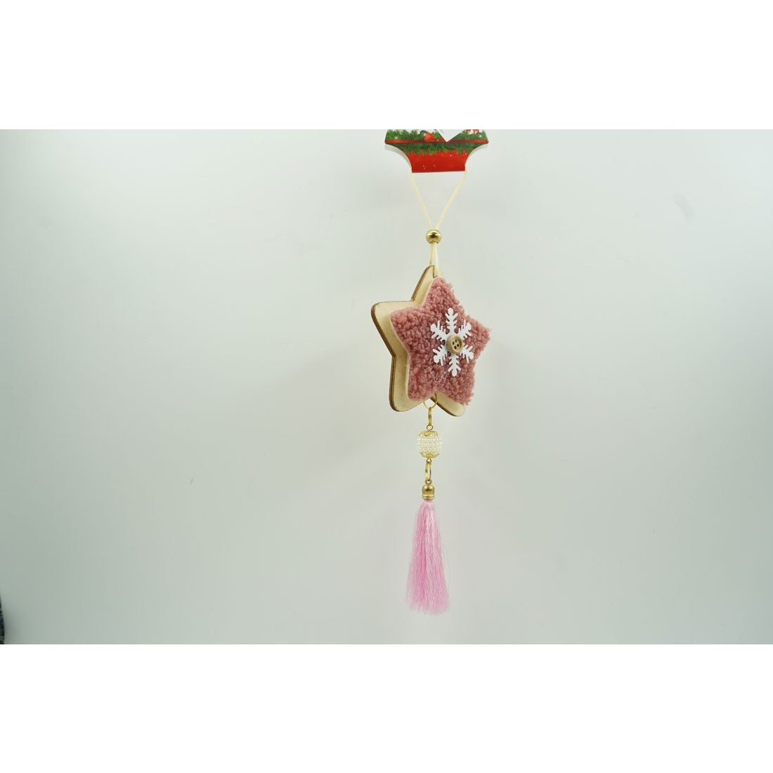Ornament de brad stea, roz, lemn/textil, 25 cm