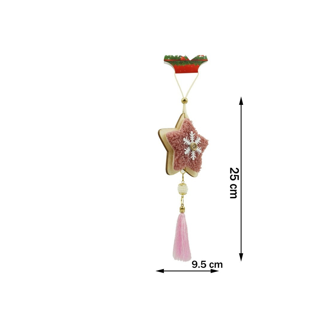 Ornament de brad stea, roz, lemn/textil, 25 cm