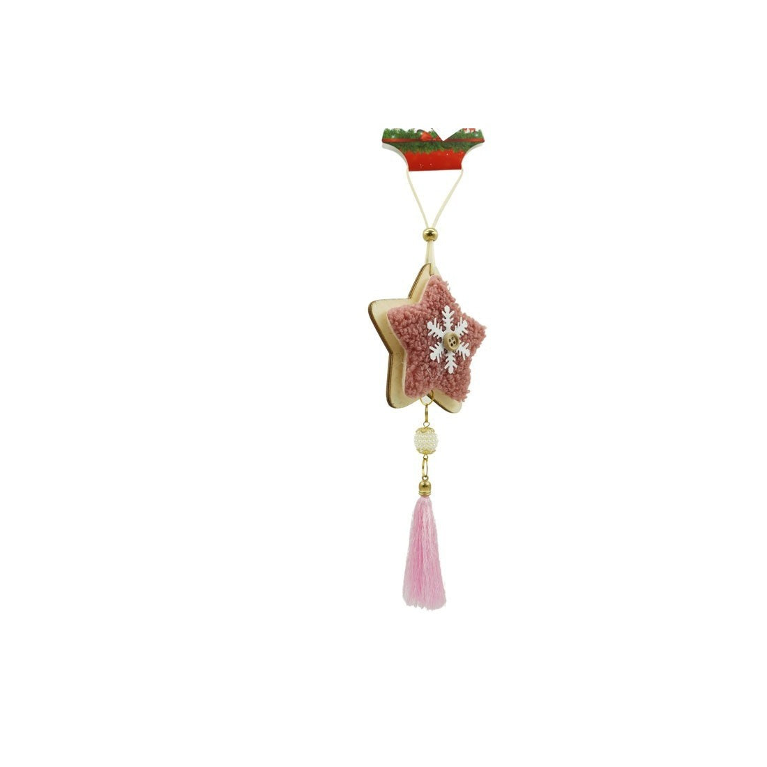 Ornament de brad stea, roz, lemn/textil, 25 cm