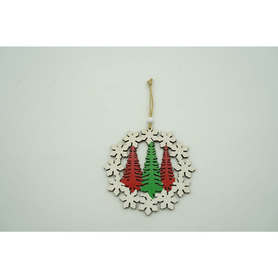 Ornament de brad trei brazi, multicolor, lemn, 12 cm