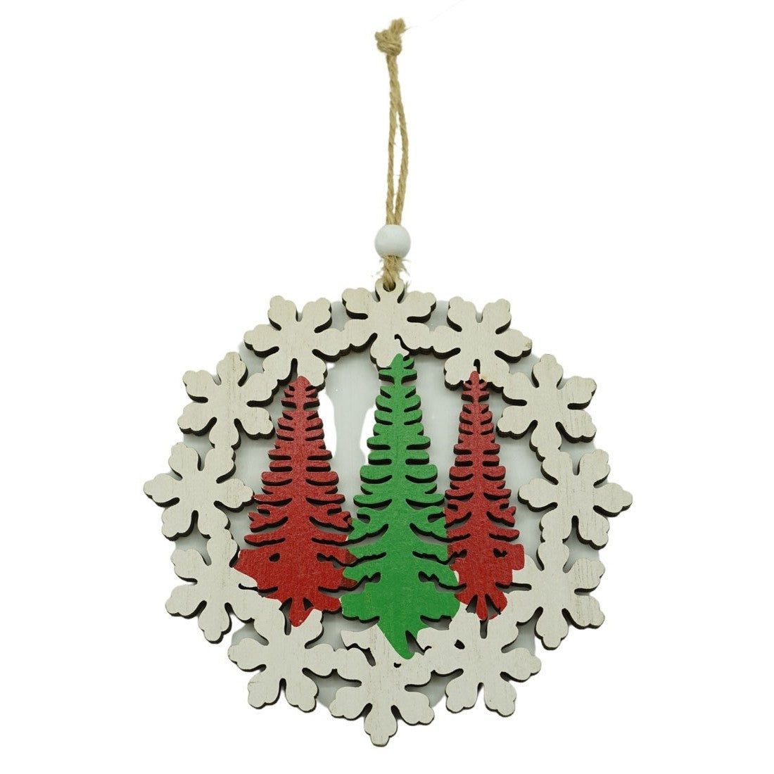 Ornament de brad trei brazi, multicolor, lemn, 12 cm
