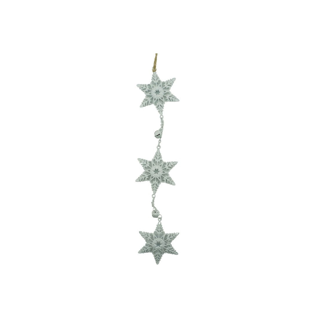 Ornament de brad trei fulgi de nea, alb, metal, 30 cm