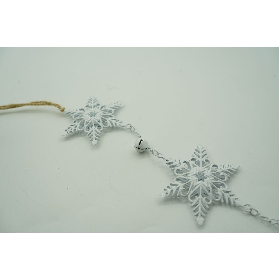 Ornament de brad trei fulgi de nea, alb, metal, 30 cm