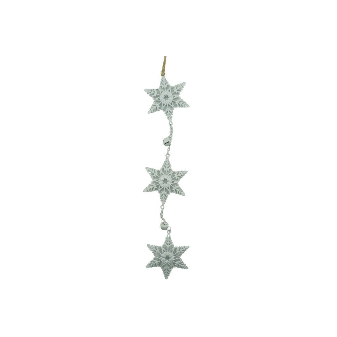 Ornament de brad trei fulgi de nea, alb, metal, 30 cm