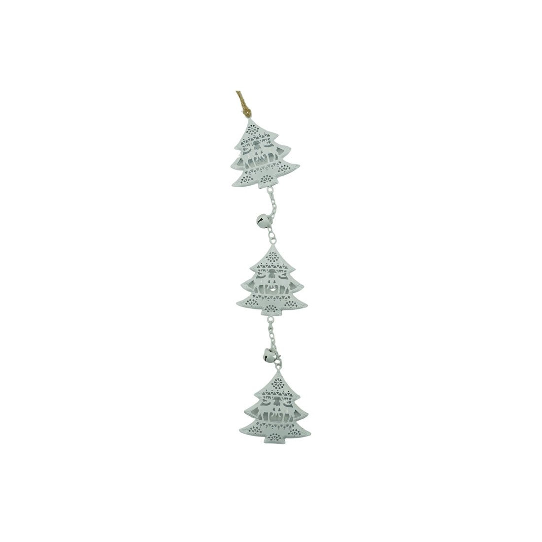 Ornament de brad trei pomi de craciun, alb, metal, 30 cm