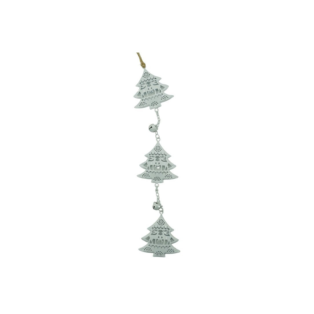 Ornament de brad trei pomi de craciun, alb, metal, 30 cm