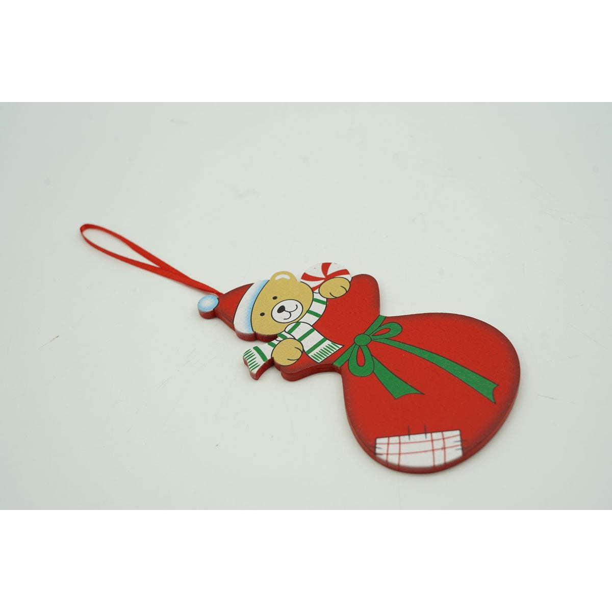 Ornament de brad ursulet, rosu, lemn, 14 cm