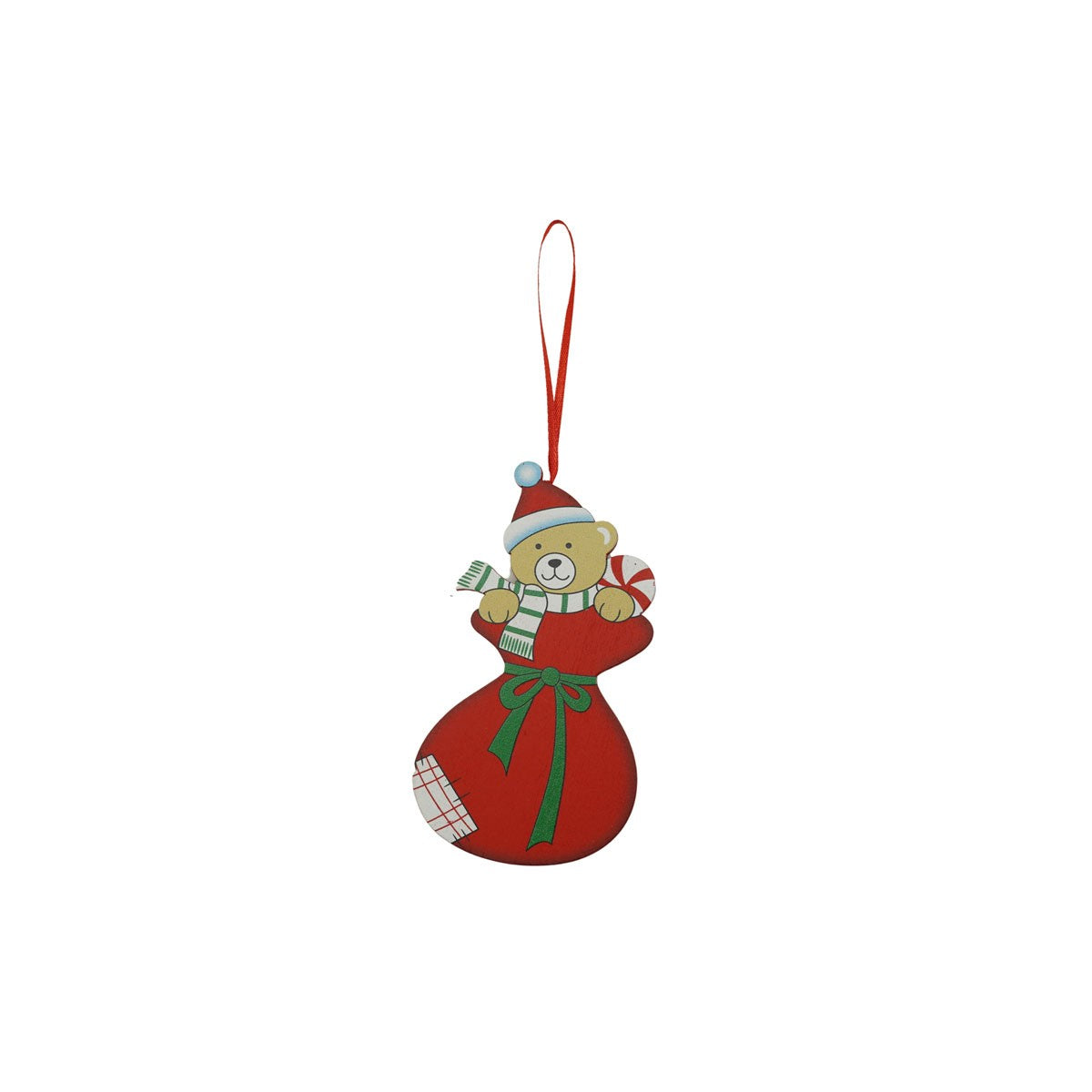 Ornament de brad ursulet, rosu, lemn, 14 cm