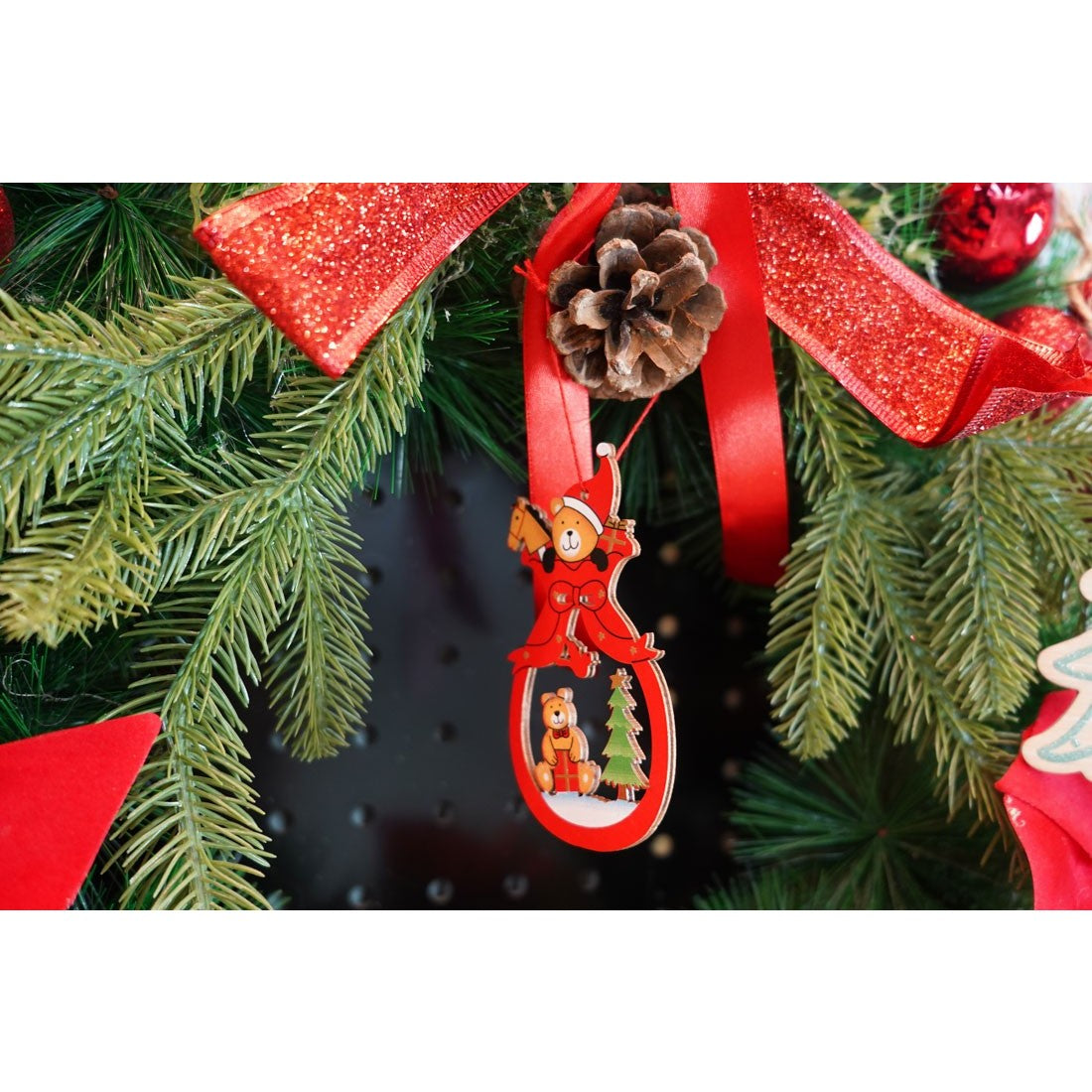 Ornament de brad ursuleti, multicolor, lemn, 10 cm