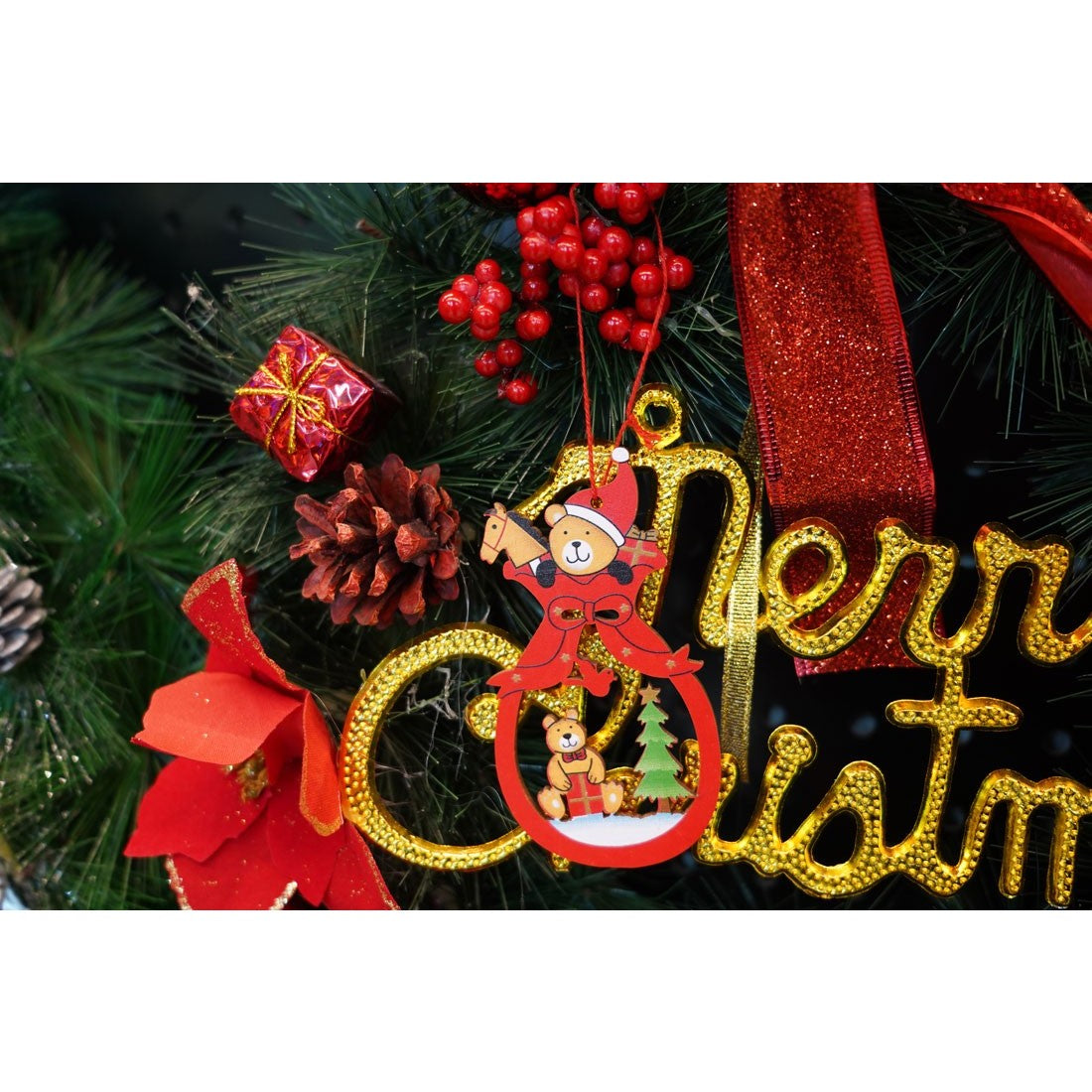 Ornament de brad ursuleti, multicolor, lemn, 10 cm
