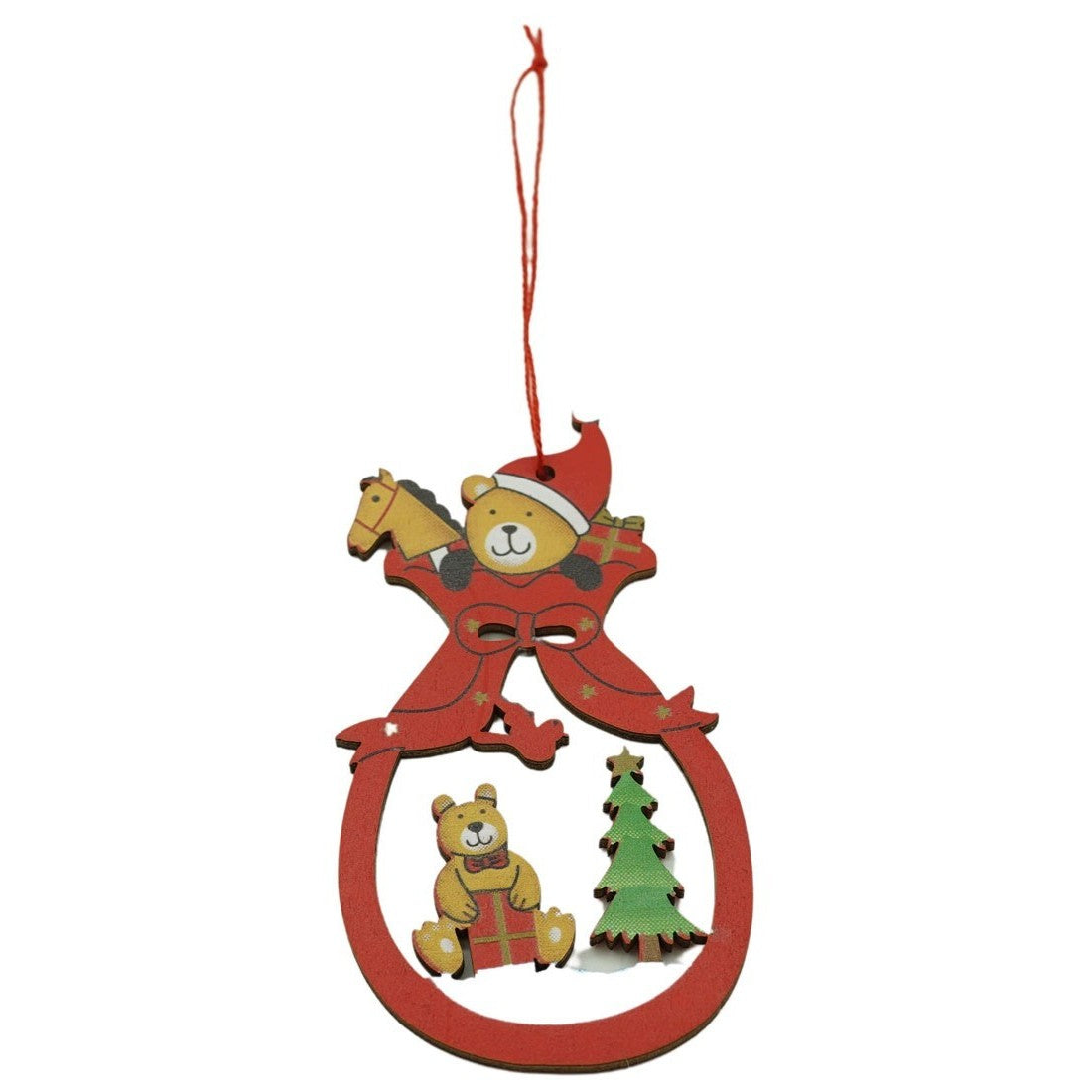 Ornament de brad ursuleti, multicolor, lemn, 10 cm