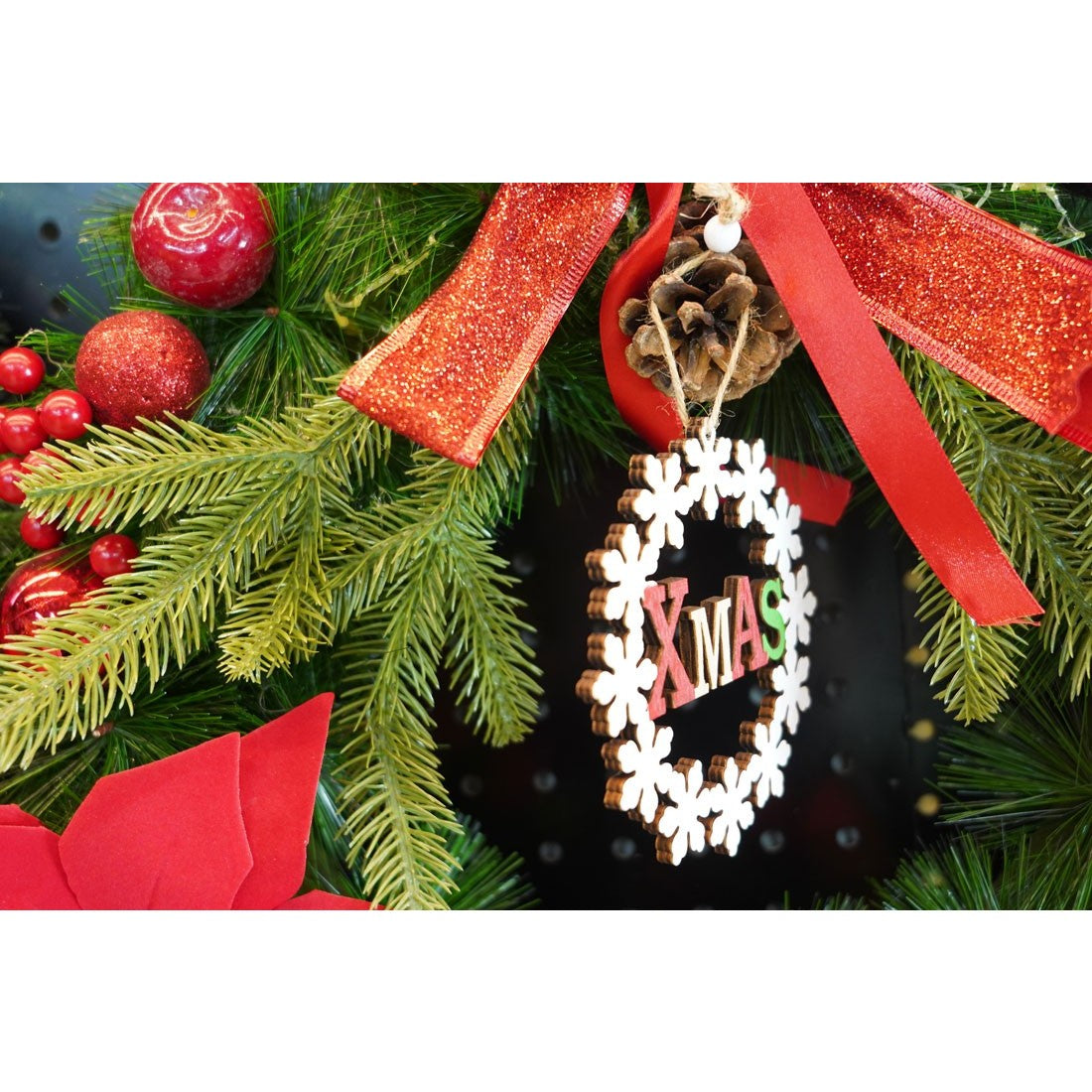 Ornament de brad Xmas, multicolor, lemn, 12 cm