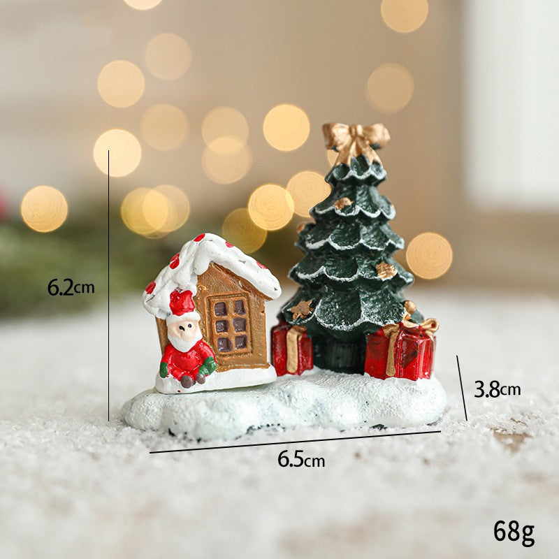 Ornament de Craciun din Rasina pentru Decor, Model Casuta cu Brad, Decoratiune de Birou pentru Craciun, 6.5 x 6.5 x 4 cm, Rosu Verde