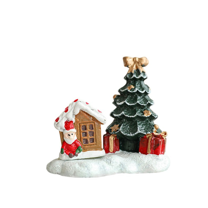 Ornament de Craciun din Rasina pentru Decor, Model Casuta cu Brad, Decoratiune de Birou pentru Craciun, 6.5 x 6.5 x 4 cm, Rosu Verde