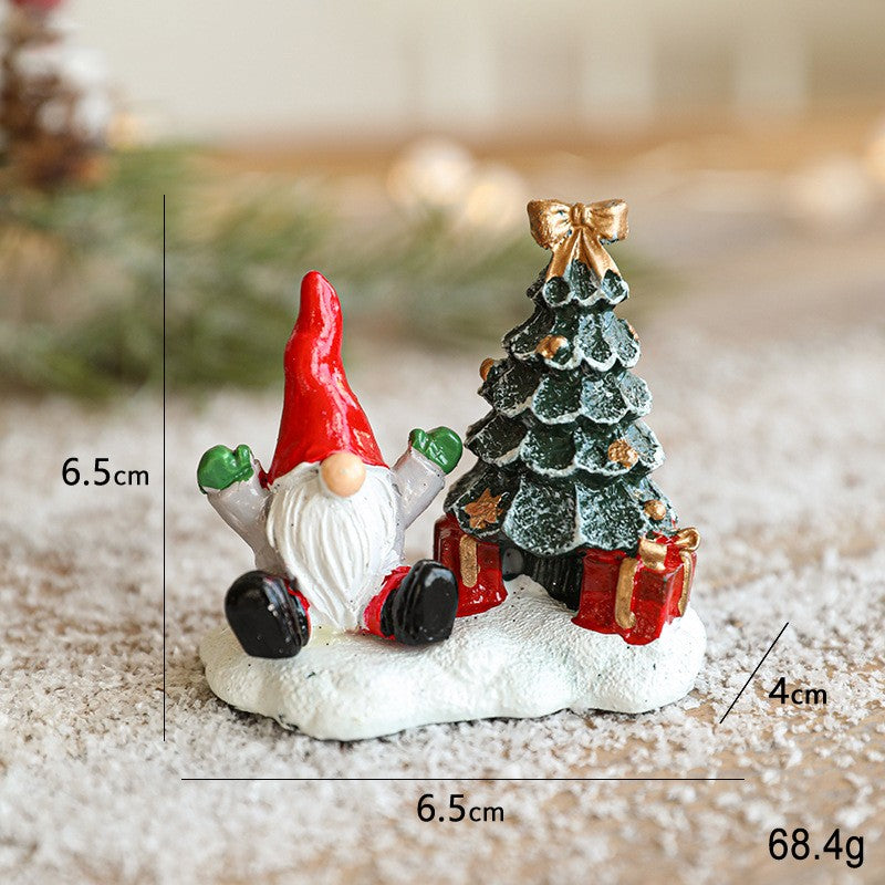 Ornament de Craciun din Rasina pentru Decor, Model Mss Craciun cu Brad, Decoratiune de Birou pentru Craciun, 6.5 x 6.5 x 4 cm, Rosu Alb Verde