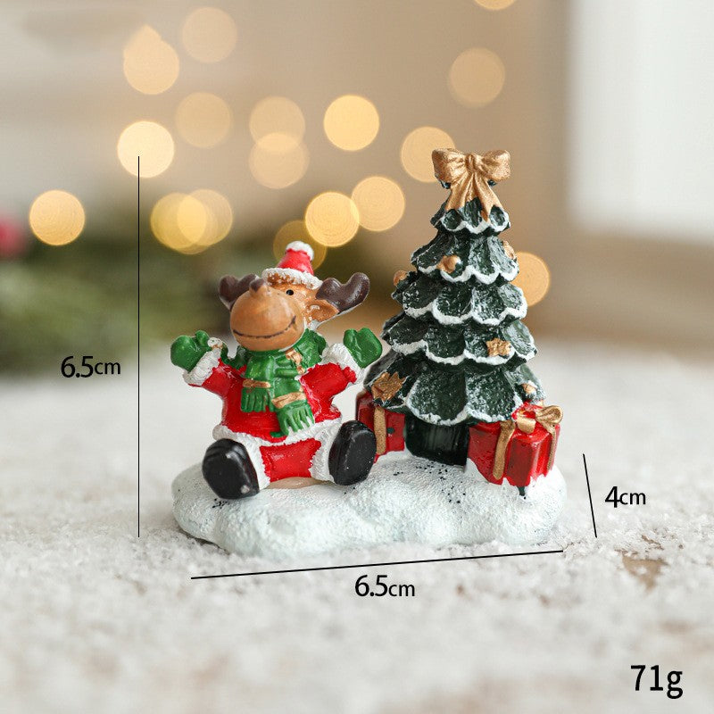 Ornament de Craciun din Rasina pentru Decor, Model Ren cu Brad, Decoratiune de Birou pentru Craciun, 6.5 x 6.5 x 4 cm, Rosu Verde