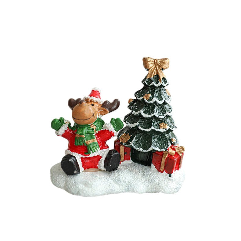 Ornament de Craciun din Rasina pentru Decor, Model Ren cu Brad, Decoratiune de Birou pentru Craciun, 6.5 x 6.5 x 4 cm, Rosu Verde