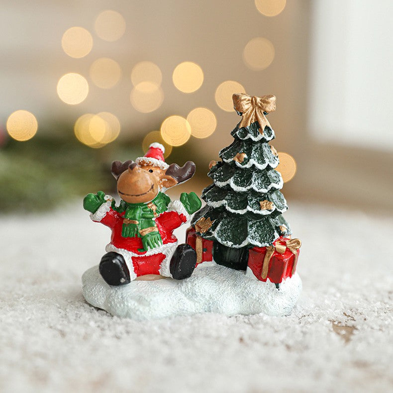 Ornament de Craciun din Rasina pentru Decor, Model Ren cu Brad, Decoratiune de Birou pentru Craciun, 6.5 x 6.5 x 4 cm, Rosu Verde