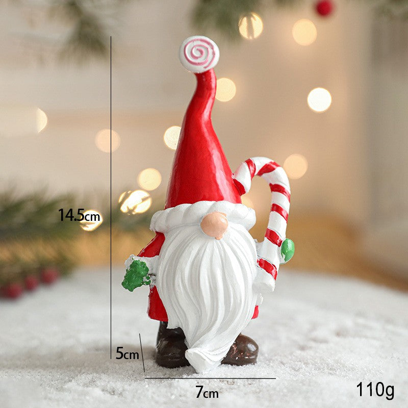 Ornament de Craciun din Rasina pentru Decor, Model Spiridus, Decoratiune de Birou pentru Craciun, 14.5 x 7 x 5 cm, Rosu Alb