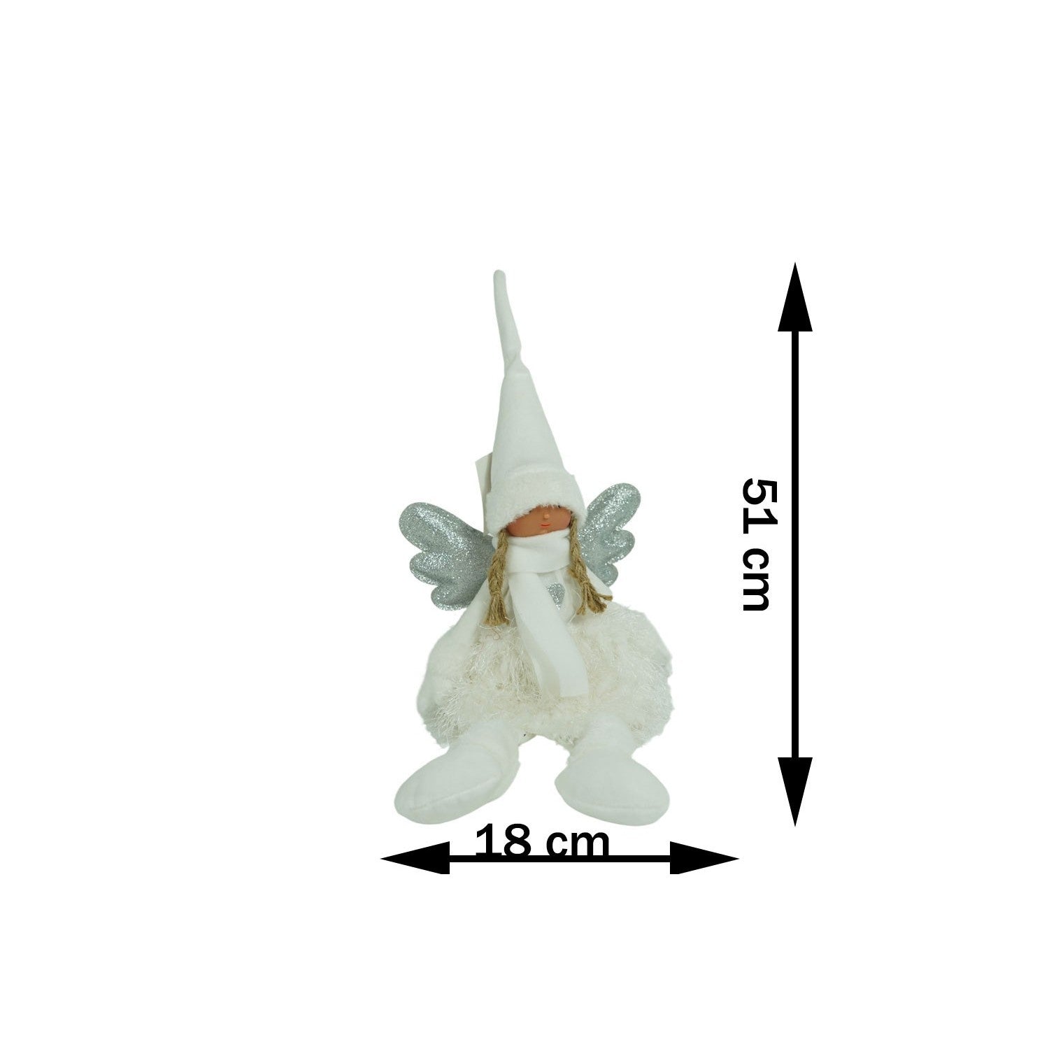 Ornament de Craciun ingeras, alb/gri, textil, 51 cm
