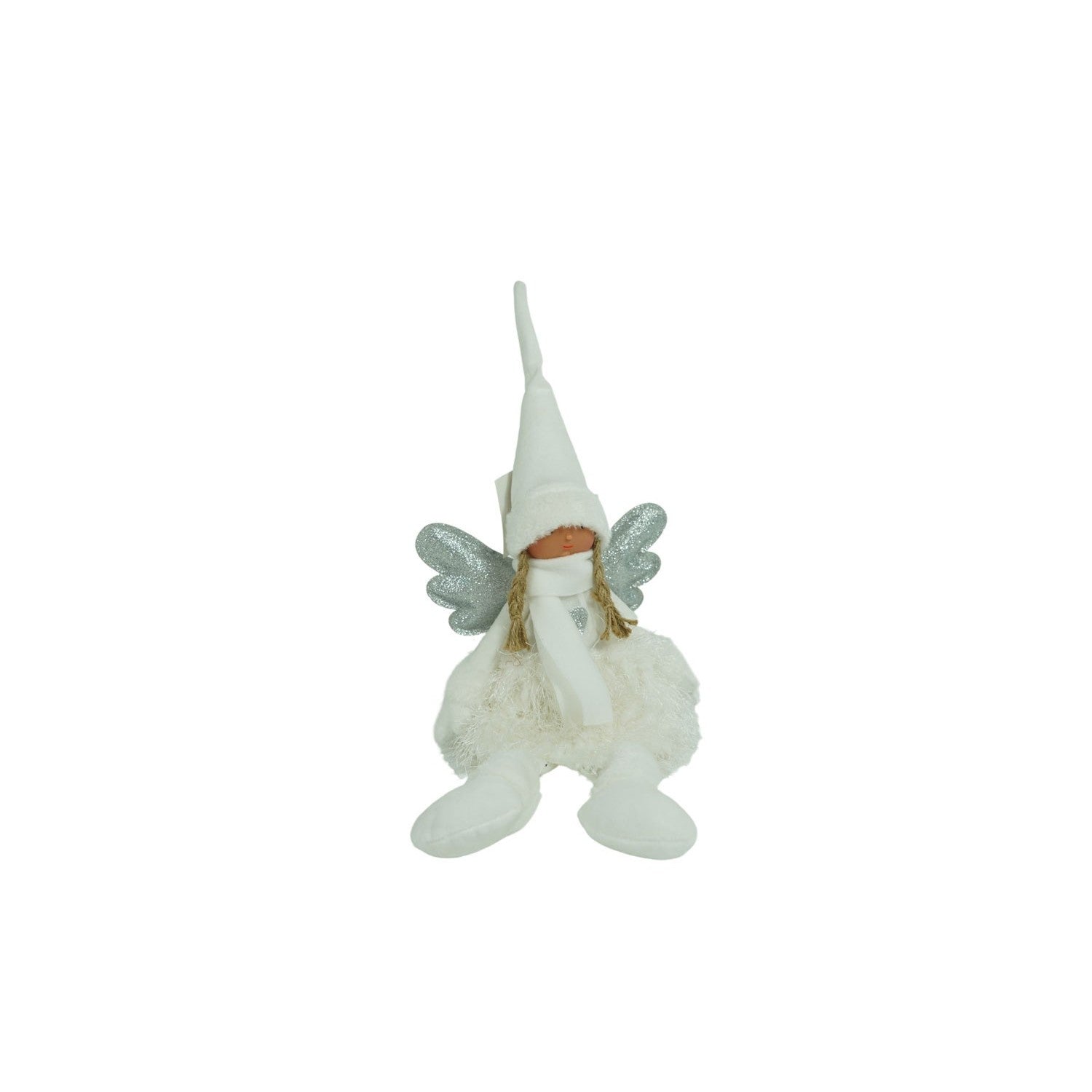 Ornament de Craciun ingeras, alb/gri, textil, 51 cm