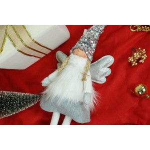 Ornament de Craciun ingeras, alb/gri, textil, 53 cm