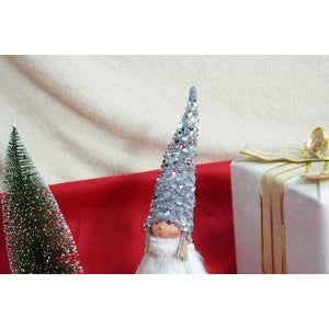 Ornament de Craciun ingeras, alb/gri, textil, 58 cm