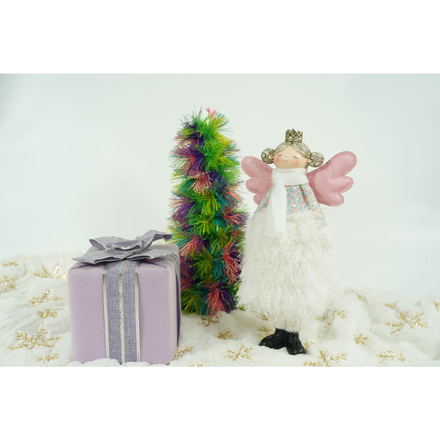 Ornament de Craciun ingeras, alb, textil, 34 cm