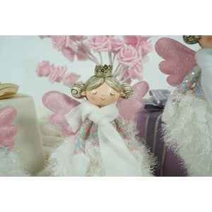 Ornament de Craciun ingeras, alb, textil, 34 cm