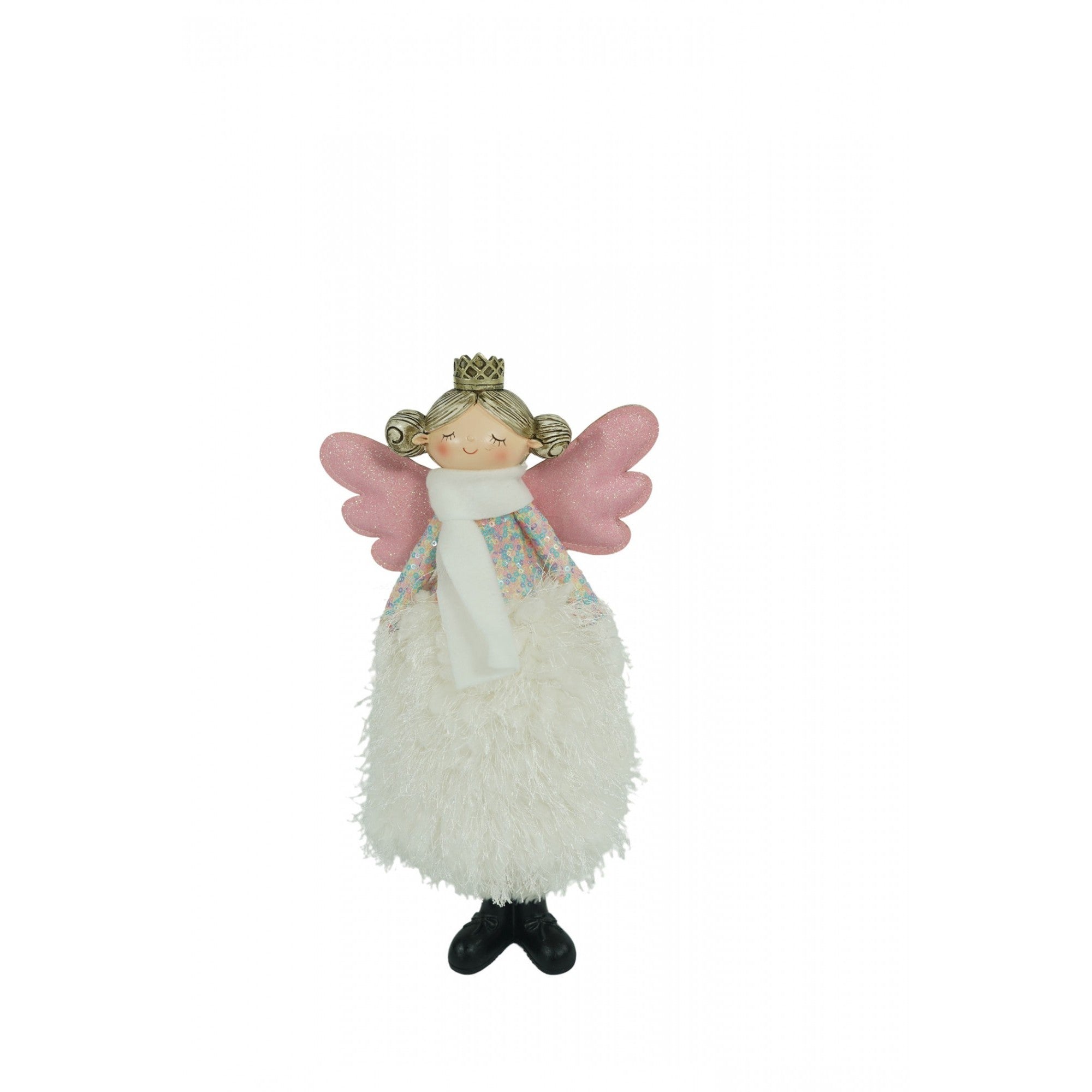 Ornament de Craciun ingeras, alb, textil, 37 cm