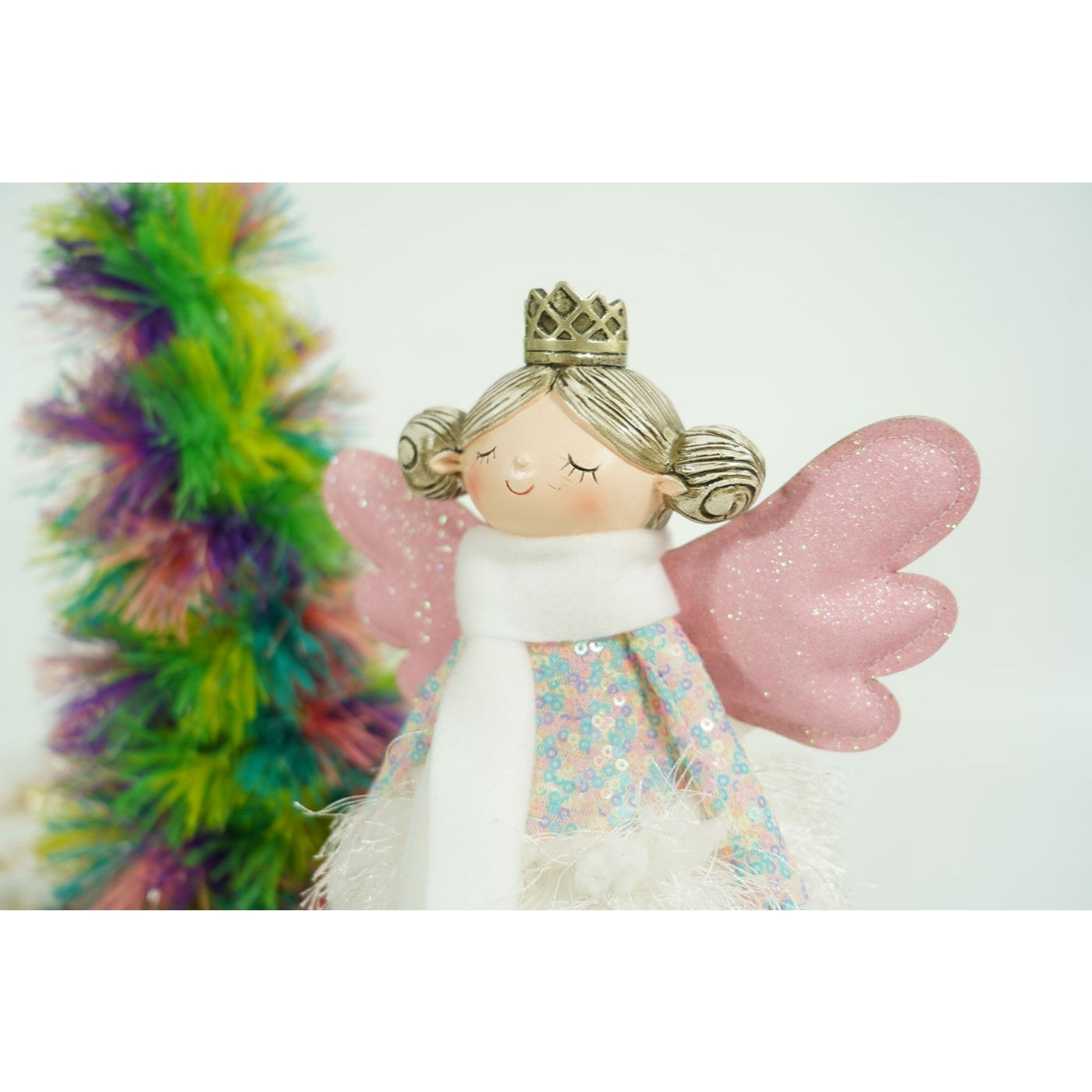 Ornament de Craciun ingeras, alb, textil, 37 cm