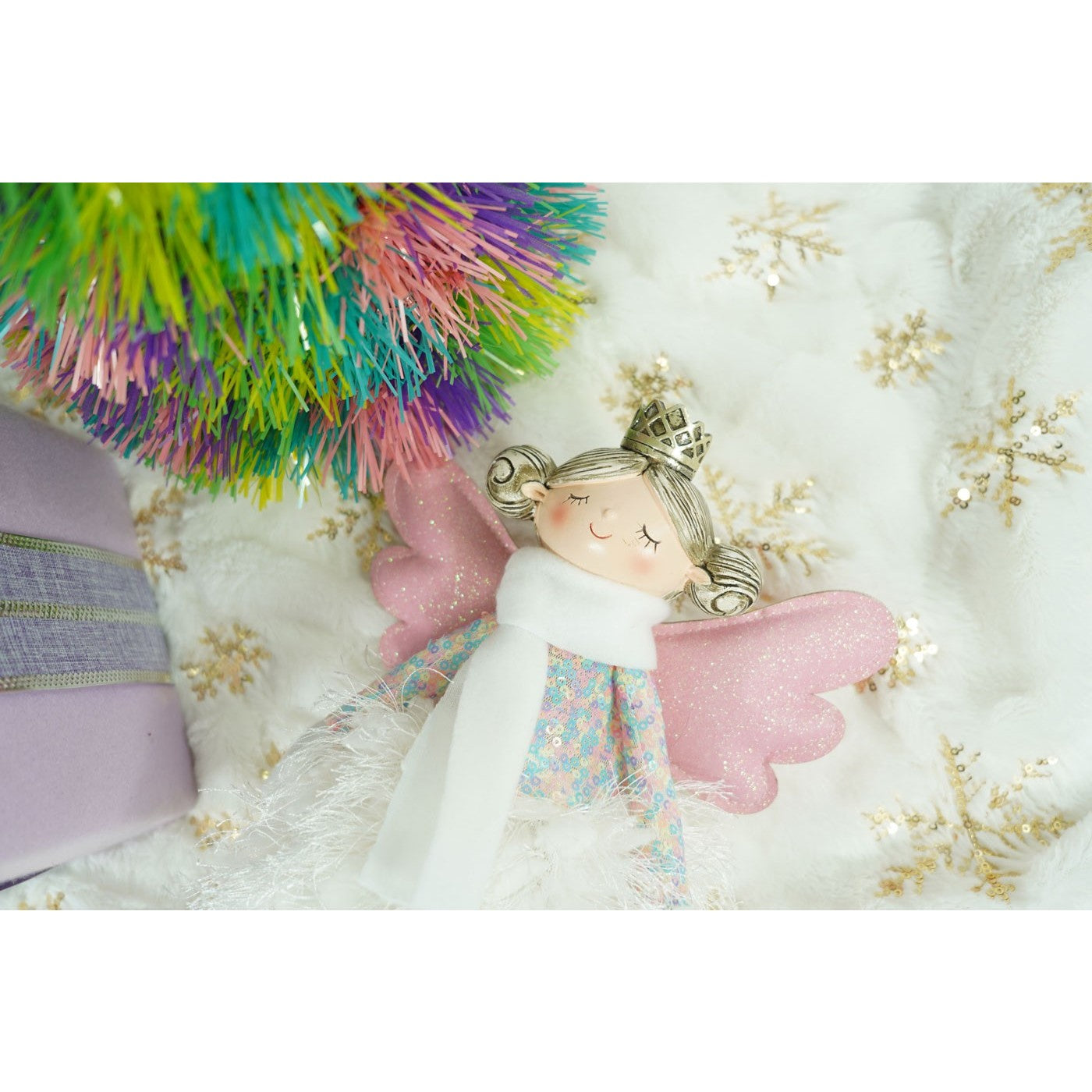 Ornament de Craciun ingeras, alb, textil, 37 cm
