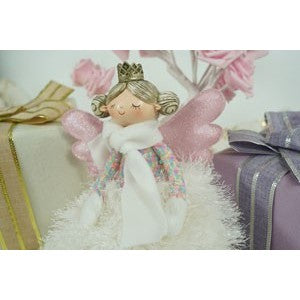 Ornament de Craciun ingeras, alb, textil, 37 cm