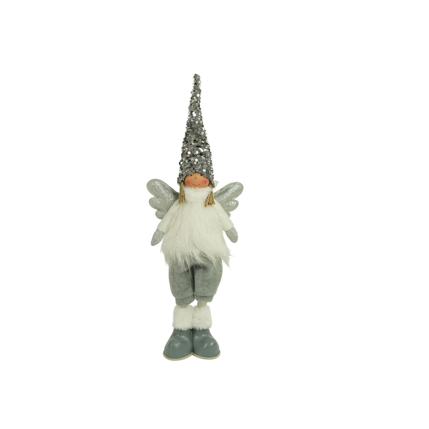 Ornament de Craciun ingeras model 2, alb/gri, textil, 53 cm