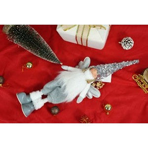 Ornament de Craciun ingeras model 2, alb/gri, textil, 53 cm