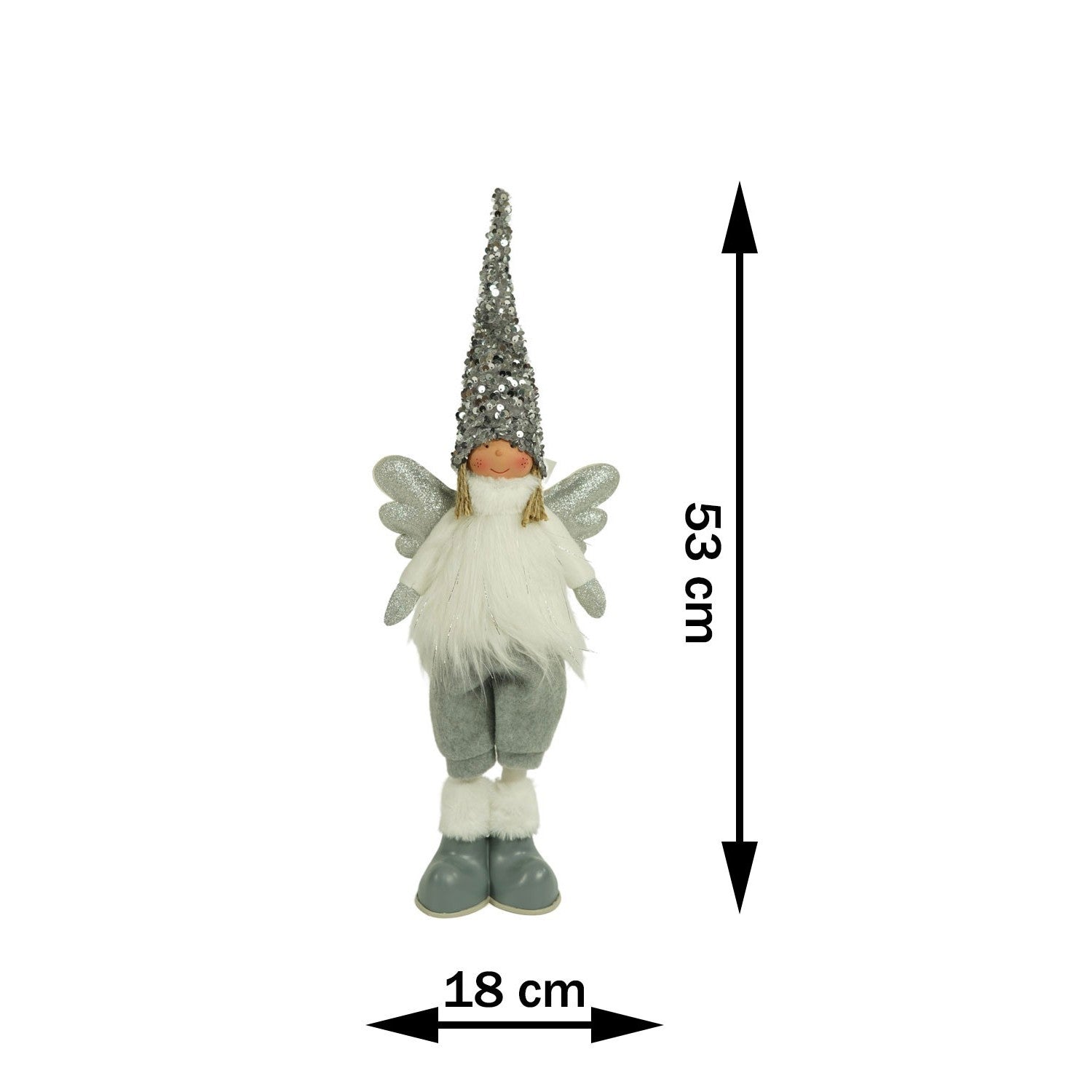 Ornament de Craciun ingeras model 2, alb/gri, textil, 53 cm