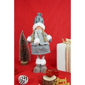 Ornament de Craciun papusa, gri/alb, textil, 43 cm