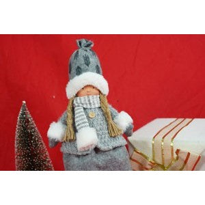 Ornament de Craciun papusa, gri/alb, textil, 43 cm
