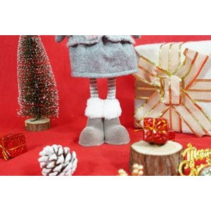 Ornament de Craciun papusa, gri/alb, textil, 43 cm
