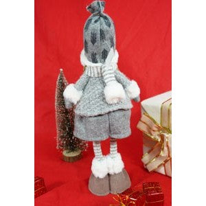 Ornament de Craciun papusa, gri/alb, textil, 43 cm