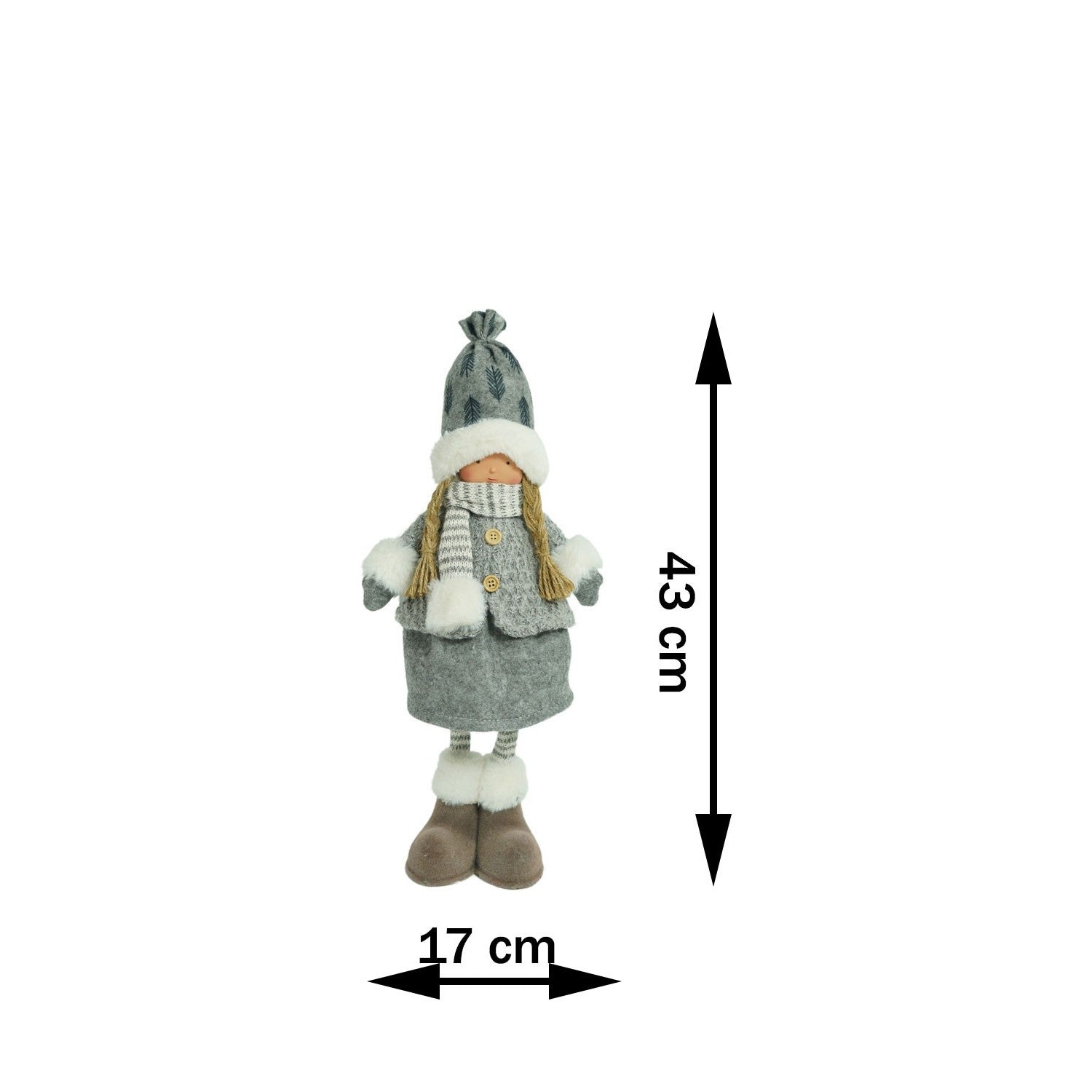 Ornament de Craciun papusa, gri/alb, textil, 43 cm