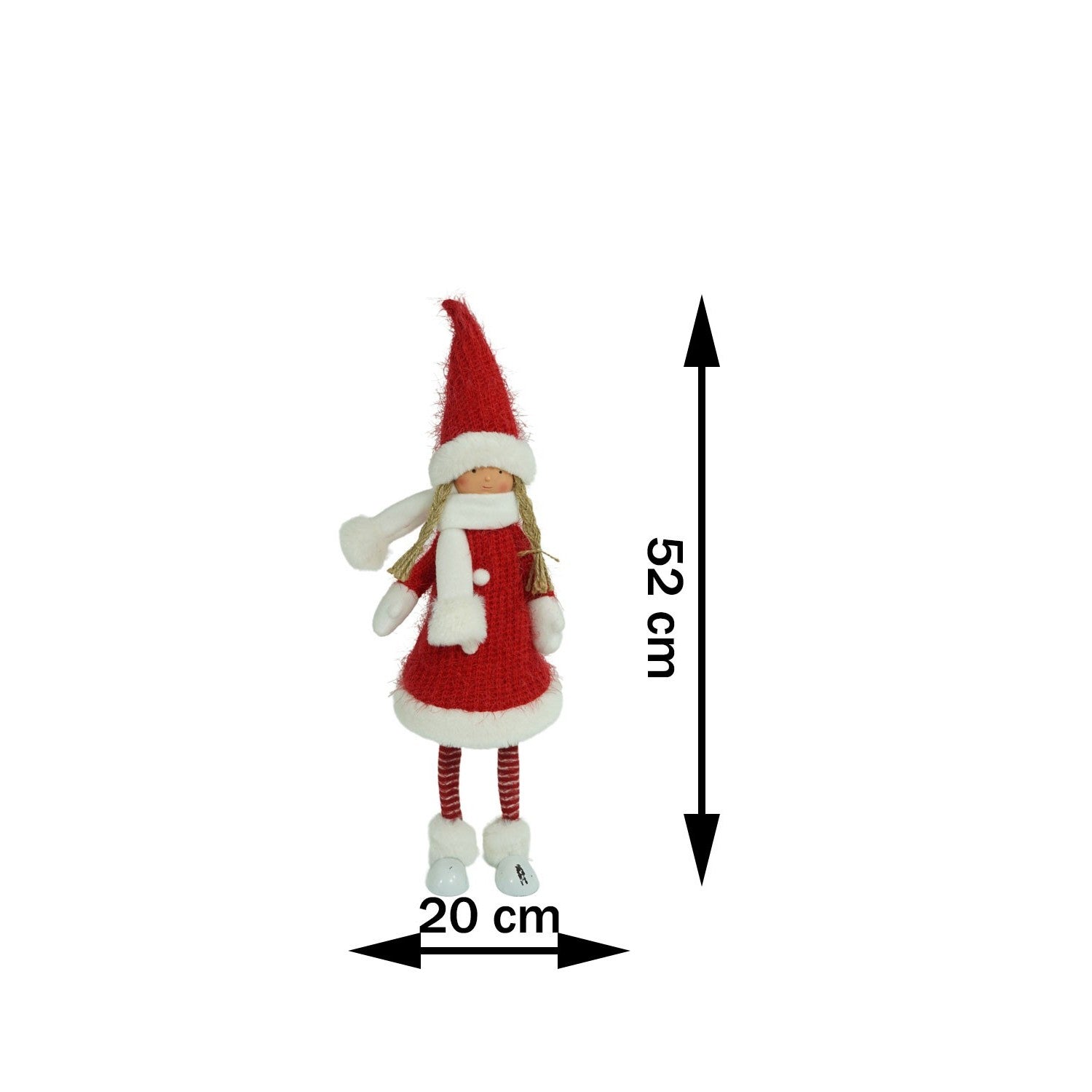 Ornament de Craciun papusa, rosu/alb, textil, 52 cm