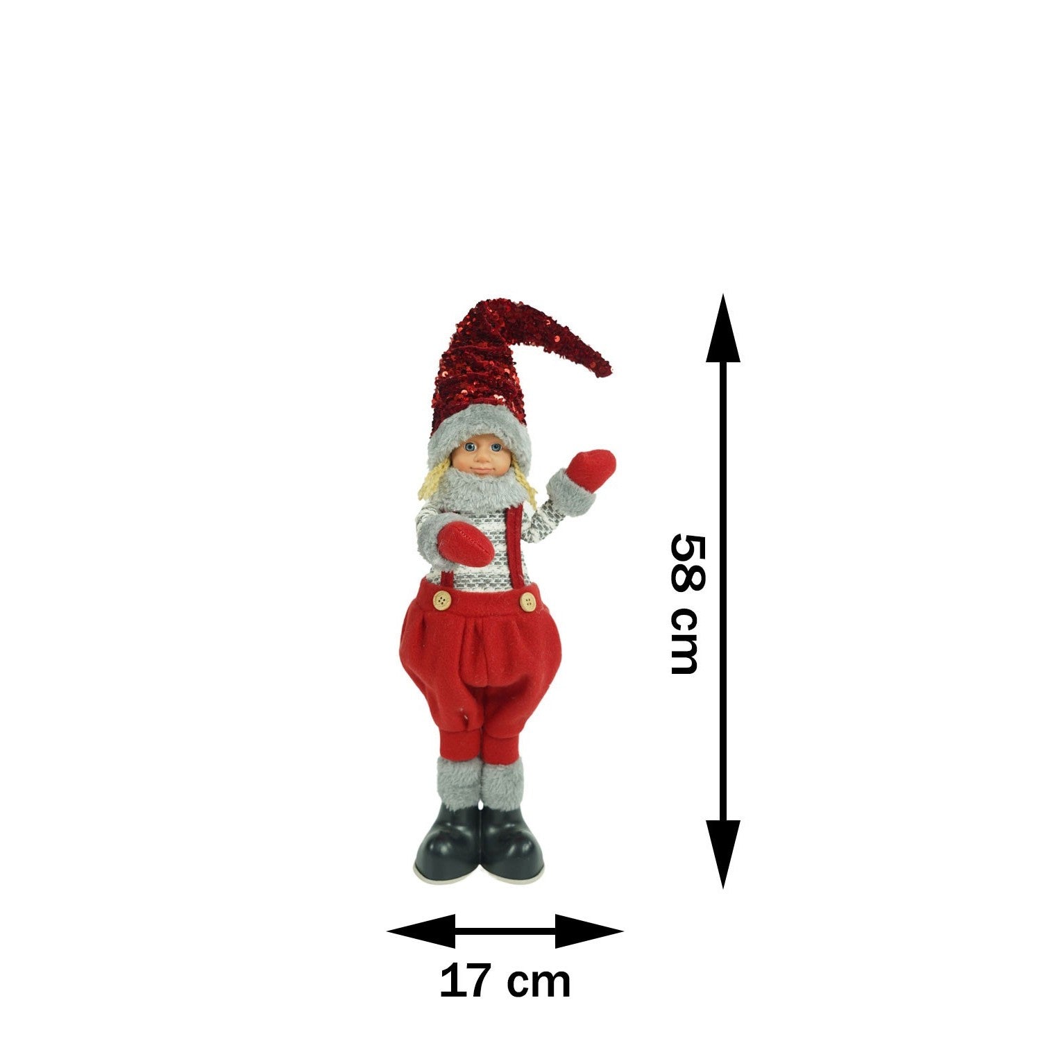 Ornament de Craciun papusa, rosu/gri, textil, 58 cm
