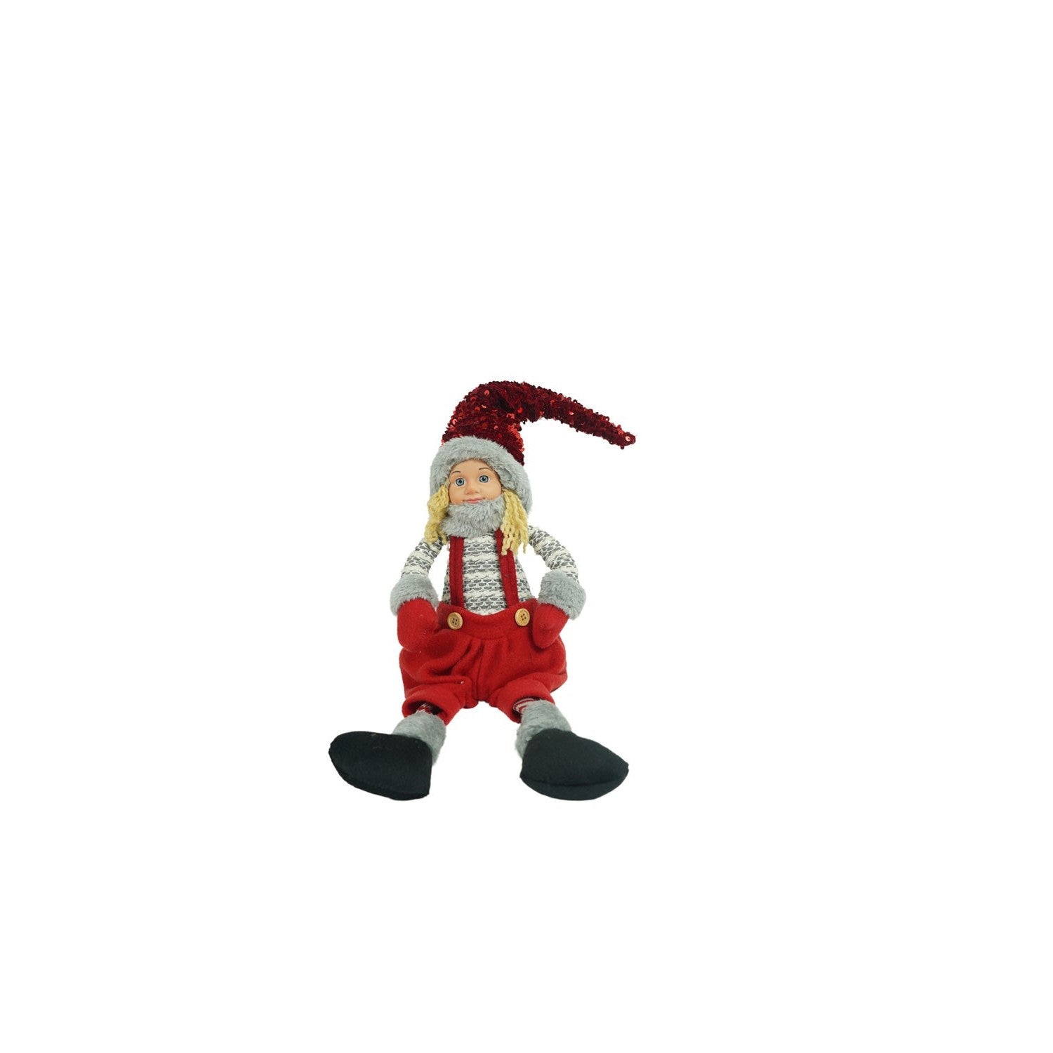 Ornament de Craciun papusa, rosu/gri, textil, 62 cm